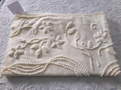 Exquisite Heirloom Vintage Chenille Fabric Piece, Large Bow & Lily Flowers in Antique Cream, 23" x 37" inch piece, lovely for a wall hanging