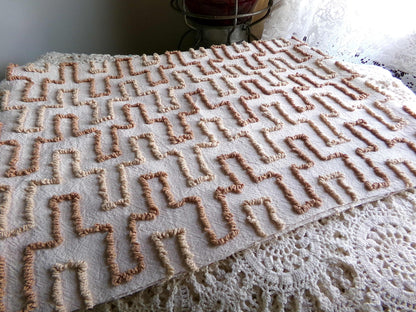 sandy sandcastles vintage chenille fabric, two tone honey golden brown geometric design, 18" x 24" inch piece for quilting, crafts & sewing