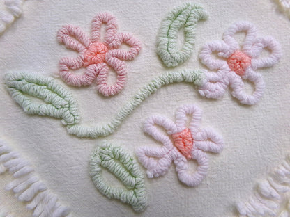 Baby Daisies Vintage Chenille Fabric, Adorable Split Floral Design, 17" x 35" Piece Quilt Sewing Material