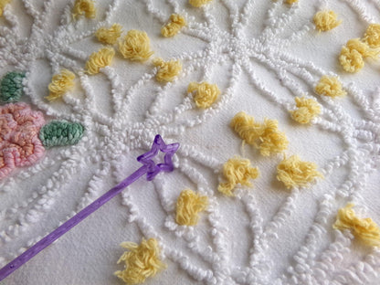 pink roses chenille fabric with goldenrod yellow pops, shabby chic vintage 20" x 24" inch piece of quilt material