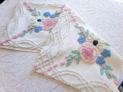 Vintage Chenille Fabric: Cottage Style Wildflowers Sewing Material 24" x 21"