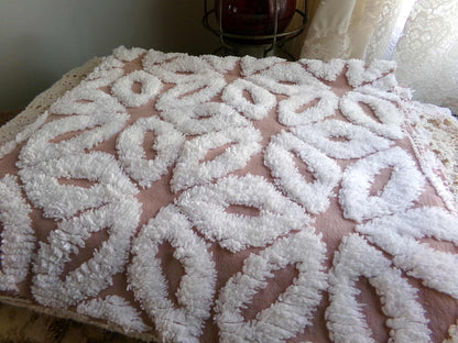 Mocha Daisy Vintage Chenille Fabric, 19" x 25"' inch piece, 100% Cotton, Big Fluffy White Daisies