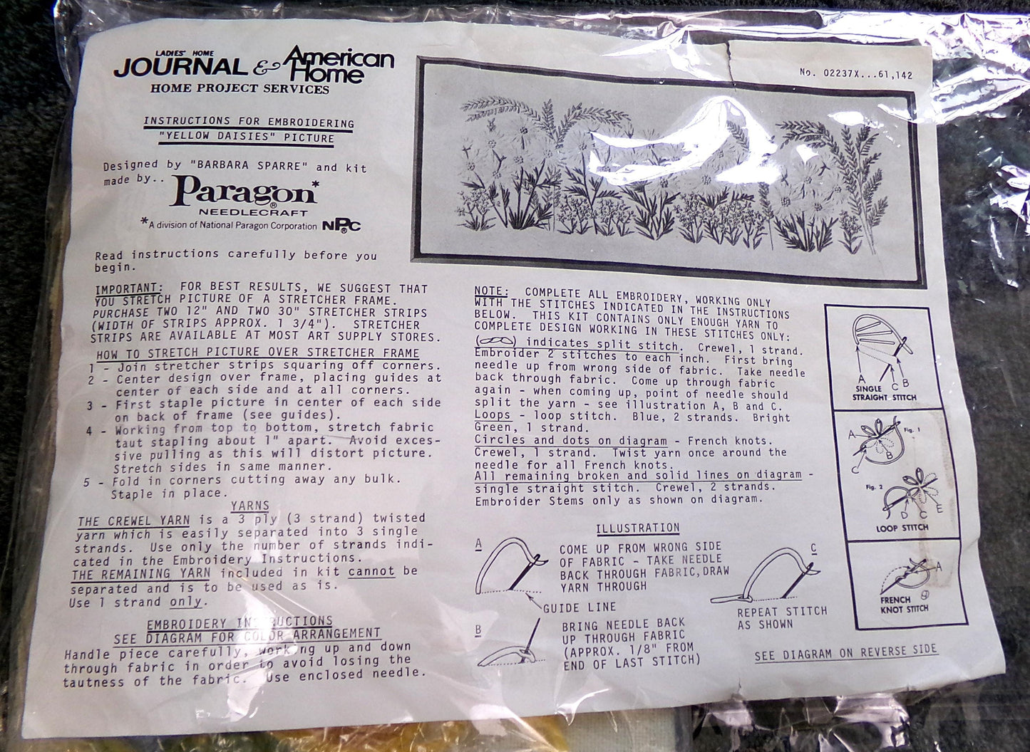 YELLOW DAISIES Vintage Crewel Embroidery Kit Paragon 02237X Boho 1970s Barbara Sparre Design