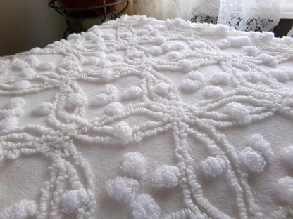 Simple White Vintage Chenille Fabric, Classic Wedding Rings & Dots, 14" x 21" inch piece of sewing material for quilts, pillows, crafts