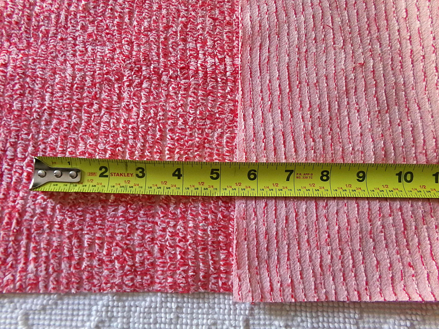 Peppered Red & White Skinny Stripes Fabric from Vintage Chenille Bedspread, 12" x 18" inch Piece, Fun and Festive