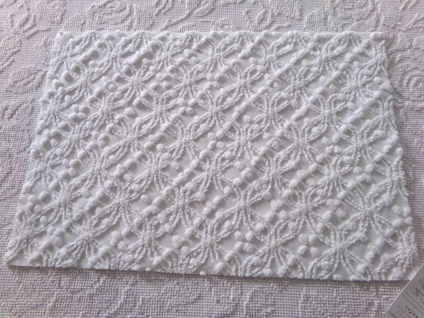 Simple White Vintage Chenille Fabric, Classic Wedding Rings & Dots, 14" x 21" inch piece of sewing material for quilts, pillows, crafts