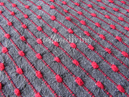 Chic Charcoal Red Pinstripe Vintage Woven & Chenille Fabric Piece, Reversible Bates Design for quilting, sewing, crafts, 17" x 35"