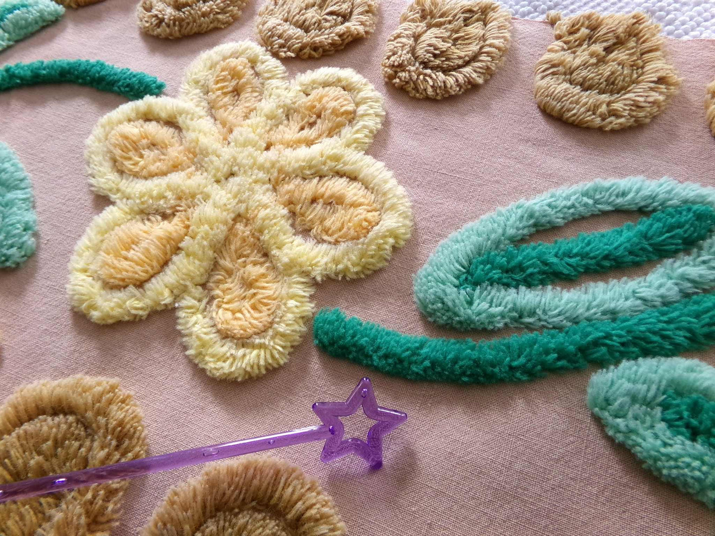 Shabby Cute Caramel Curlicue Floral Vintage Chenille Fabric, 21" x 24" inch Piece, Boho Sewing Material for Pillows, Wall Hangings, Crafts