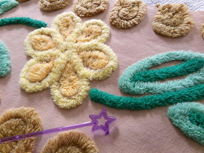 Shabby Cute Caramel Curlicue Floral Vintage Chenille Fabric, 21" x 24" inch Piece, Boho Sewing Material for Pillows, Wall Hangings, Crafts