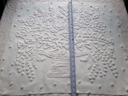 exquisite bride's basket vintage chenille fabric, white floral design is lovely material for quilts, wall hanging, crafts, 25" x 21" piece