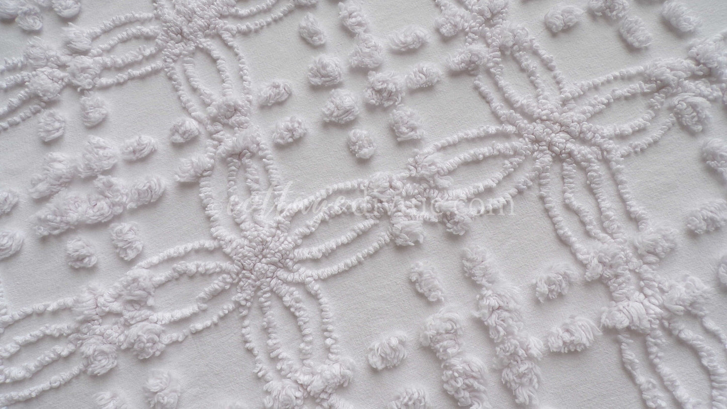Farmhouse White Vintage Chenille Fabric Piece, 20" x 24" inches, Versatile & Neutral in Quilts and Pillows