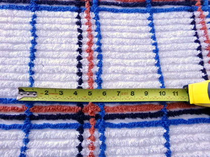 Vintage Chenille Fabric in a Unique Geometric Design, 28" x 15.5" inches, Masculine Black, Rust & Blue on White Cotton