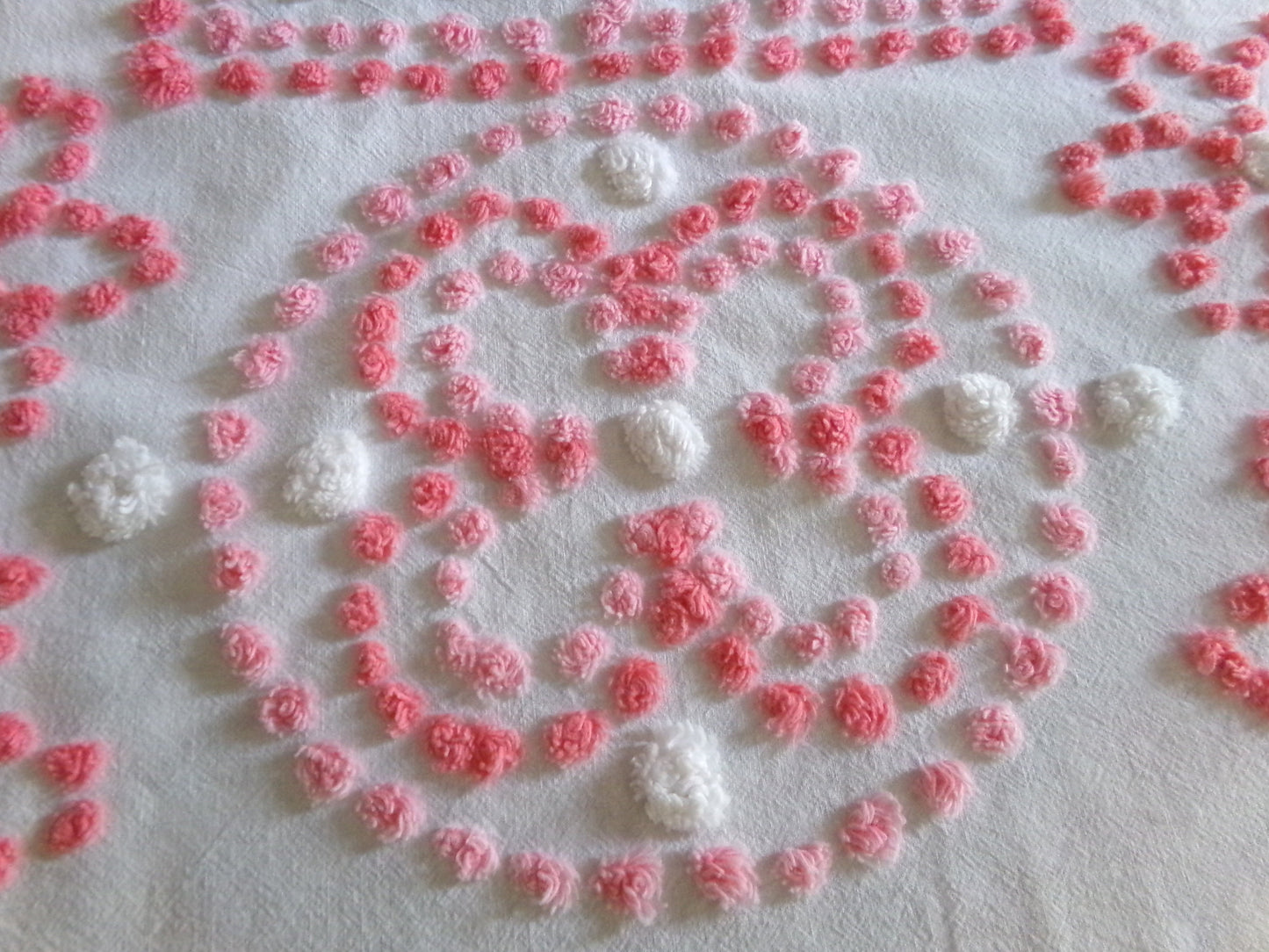 Spunky Daisy Medley Vintage Chenille Fabric, 23" x 18" inch handtufted antique Pink Pops piece, Fun in DIY Pillows