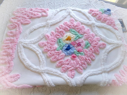 in love vintage chenille fabric, luxury tufted frosted wedding cake floral design, 32" x 22" inch piece of gorgeous cotton sewing material