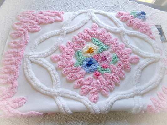 in love vintage chenille fabric, luxury tufted frosted wedding cake floral design, 32" x 22" inch piece of gorgeous cotton sewing material