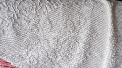 Cabbage Rose Dainty Dot Vintage White Chenille Fabric, 20" x 30" inch Piece, Versatile in Quilts, Pillows & Tote Bags