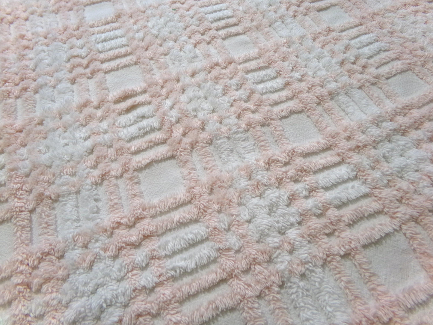 snuggly vintage chenille fabric, summery cottage plaid pattern, 18" x 24" cut piece