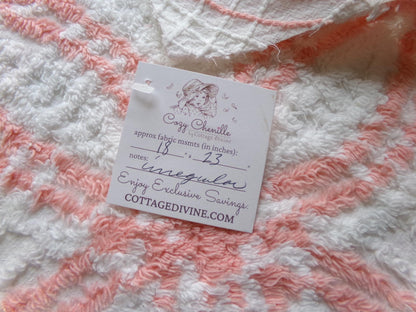 creamsicle peach & white chenille fabric piece, vintage cotton quilt material, wedding ring design, 18" x 23"