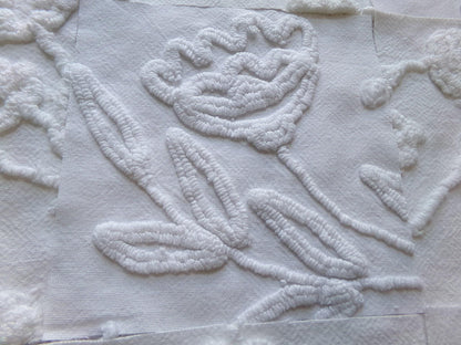 Vintage Chenille Fabric Squares in Rose Lily White Florals from Vintage Bedspread Fabric, Set of 16 Quilt Blocks, 6" x 6" inch