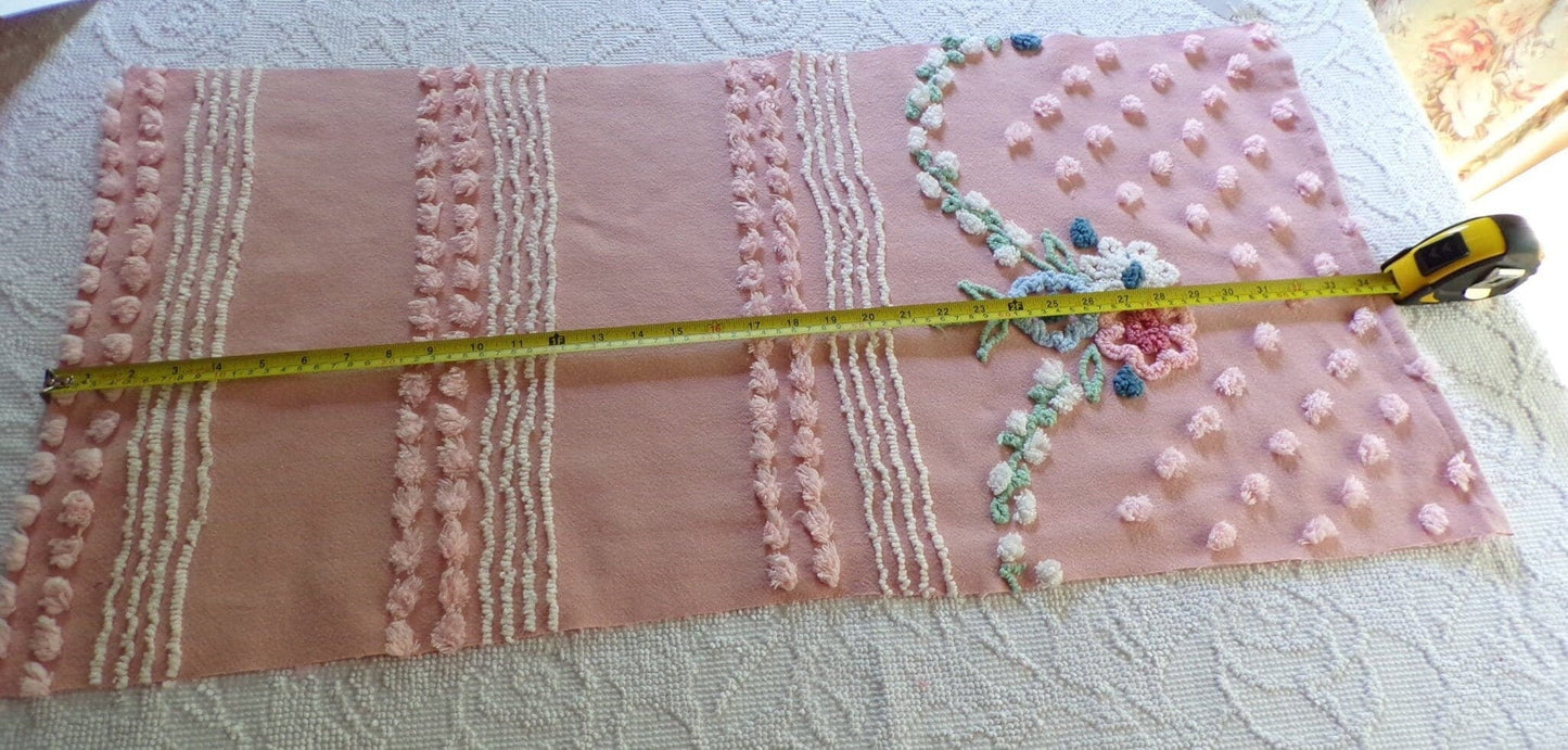 Vintage Rosy Floral Dot Chenille Fabric, 33" x 16"-inch Piece, Cabin Crafts, Cotton