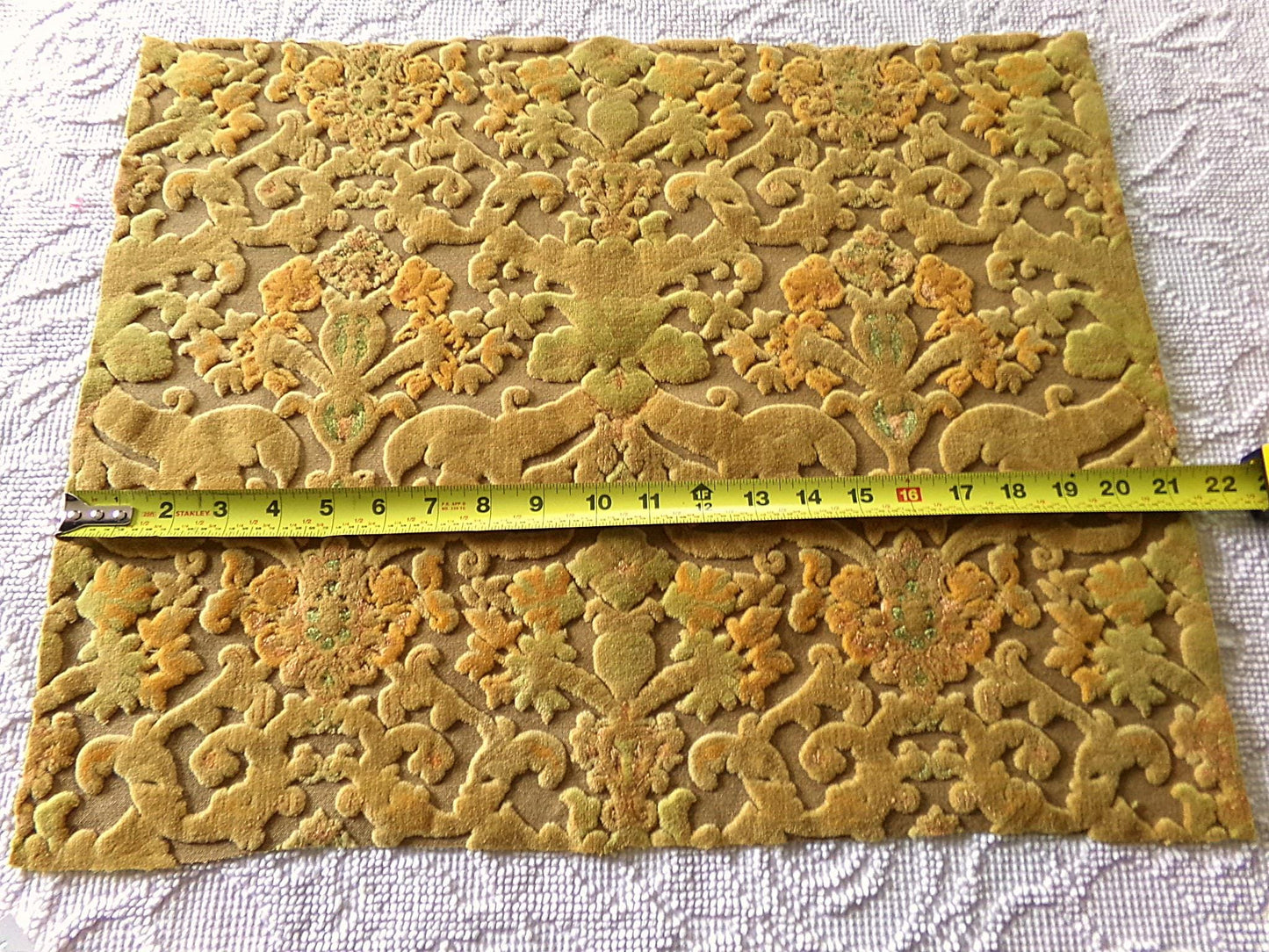 boho cut velvet fabric, shabby distressed vintage Bates tapestry style chenille material, 20.5" x 16.5" piece, popular in bags