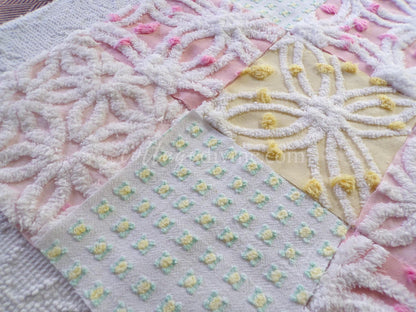 Spring Fling Chenille Quilt Squares Set from Vintage Bedspread Fabric, 16 Blocks, 6" x 6" inch