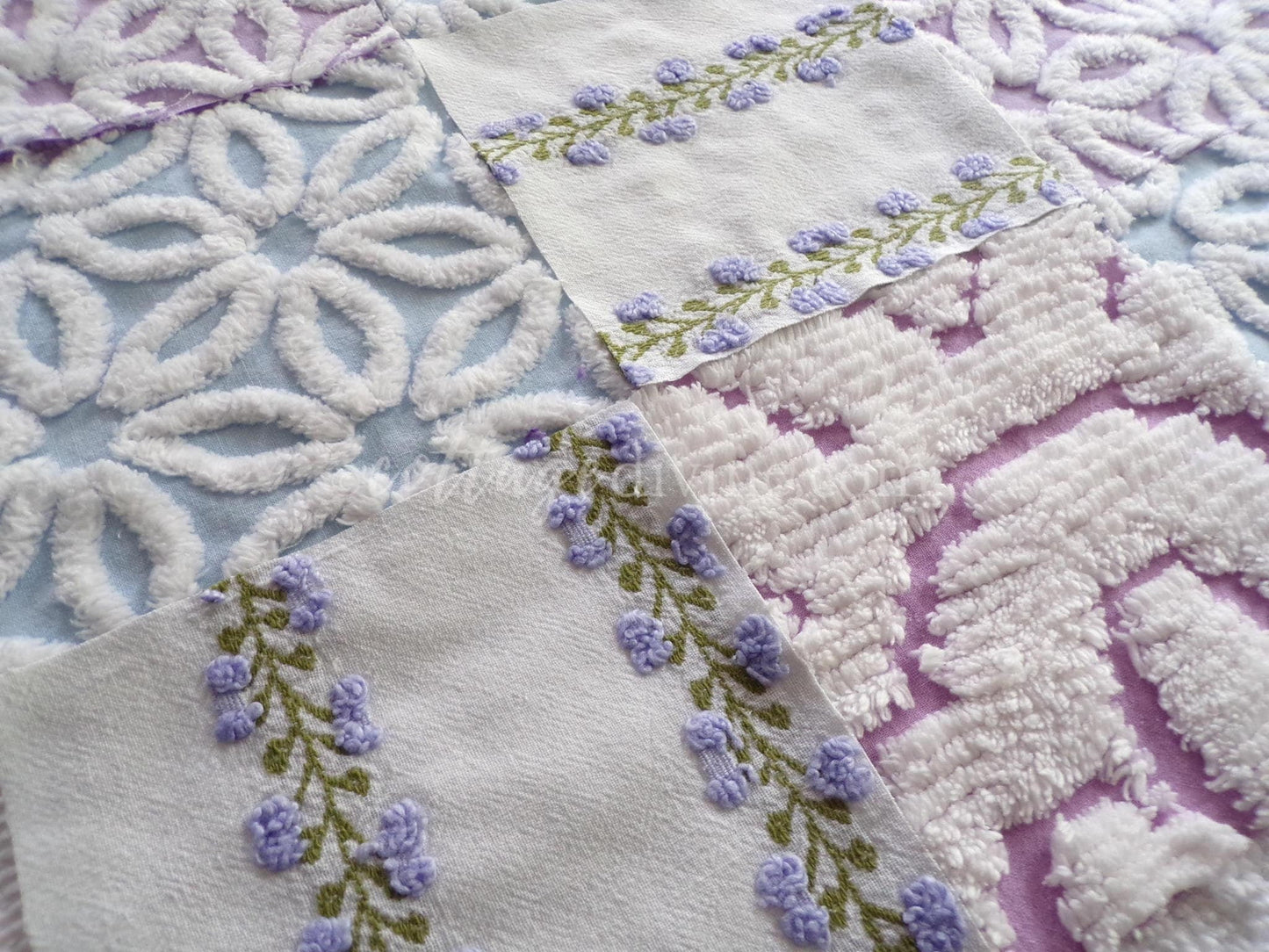Sweet Slumber Chenille Quilt Squares Set from Vintage Bedspread Fabric, 16 Blocks, 6" x 6" inch