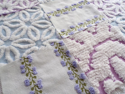 Sweet Slumber Chenille Quilt Squares Set from Vintage Bedspread Fabric, 16 Blocks, 6" x 6" inch
