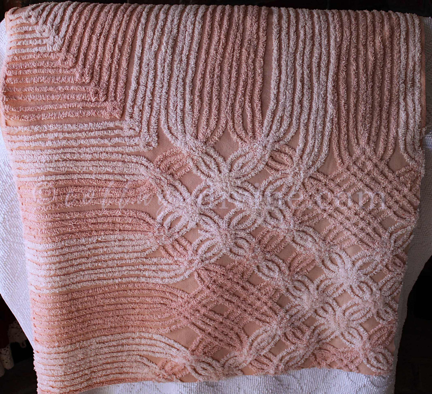 Nostalgic Cozy Tonal Pink Vintage Chenille Quilt Fabric, 23" x 24" inch Piece, Lovely in Handmade Quilts