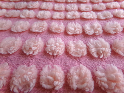 fluffy puff pops chenille fabric, sweet oversize bobbles on pink rose, 20" x 24" inch piece great for chenille quilts & sewing projects