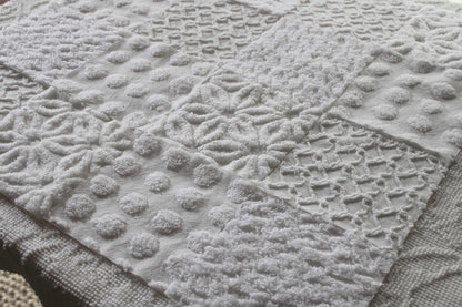 Fresh Snowfall Graceful White Chenille Quilt Squares Set, from Vintage Bedspread Fabric, 16 Blocks, 6" inch