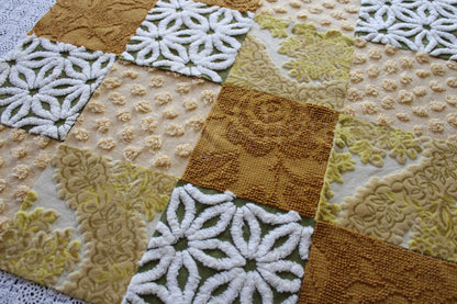 SuMmeR of LoVe Chenille & Velvet Quilt Squares Set, from Vintage Bedspread Fabric, 16 Blocks, 6" x 6" inches each, Earthtone Hippie Vibes
