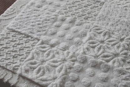 Fresh Snowfall Graceful White Chenille Quilt Squares Set, from Vintage Bedspread Fabric, 16 Blocks, 6" inch