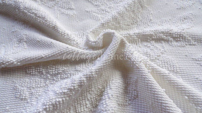 Cabbage Rose Dainty Dot Vintage White Chenille Fabric, 20" x 30" inch Piece, Versatile in Quilts, Pillows & Tote Bags