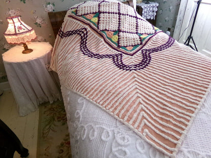 cozy rosettes plush Vintage full size chenille bedspread, quality cotton thick tufts