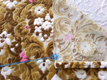 vintage cut velvet fabric, chocolate caramel Bates tapestry chenille, 12" x 21" inch piece, great sewing material for small bags