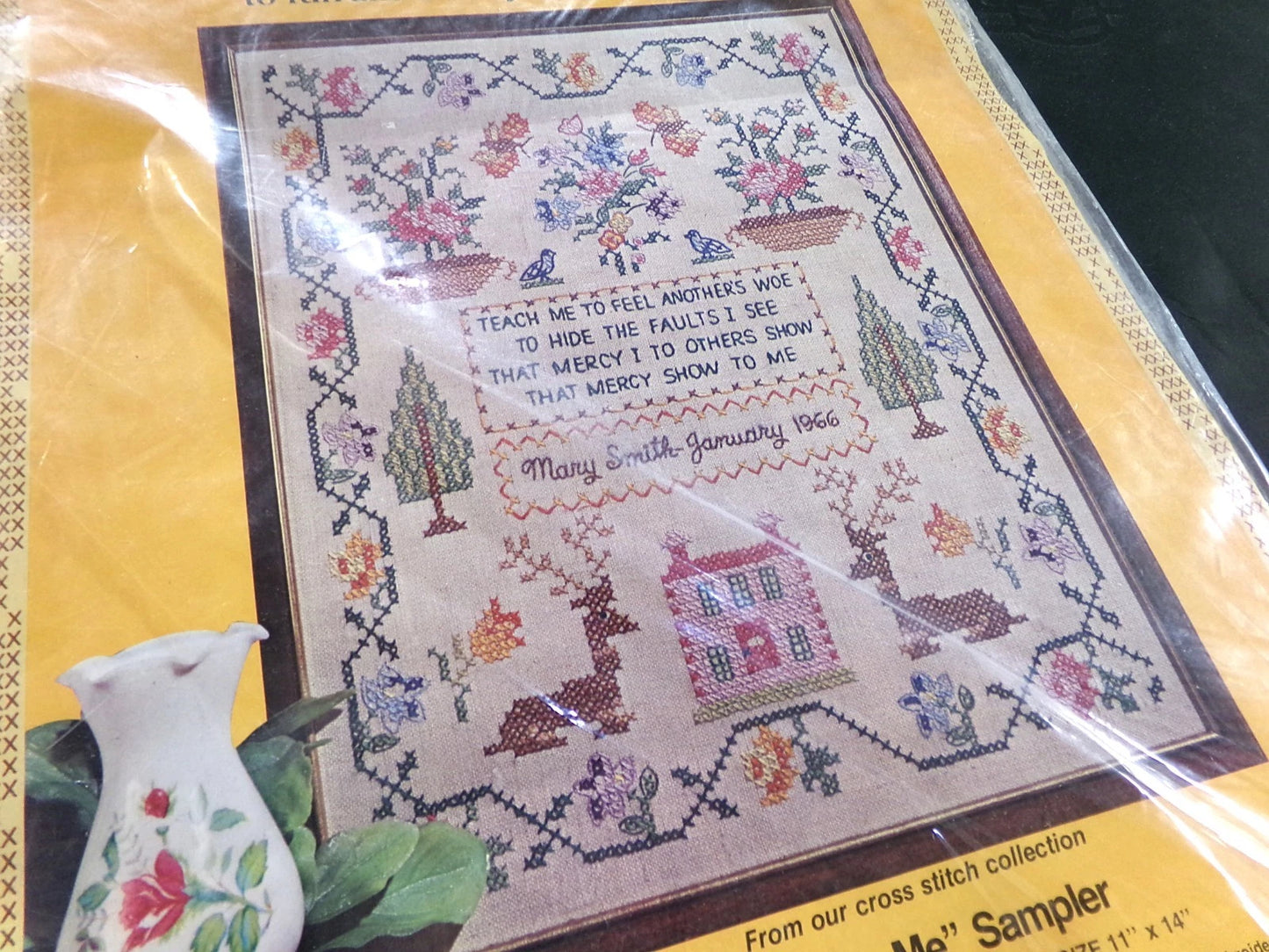 TEACH ME Cross Stitch Sampler Kit Vtg Paragon Needlecraft 0974 Belgian Linen