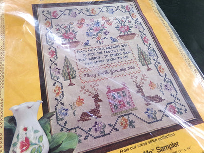 TEACH ME Cross Stitch Sampler Kit Vtg Paragon Needlecraft 0974 Belgian Linen