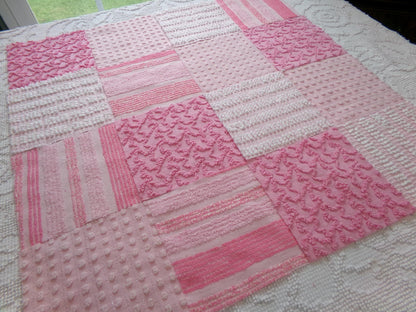 partytime pinks vintage chenille fabric squares, set of 16 fun 6" quilt blocks for quilting, sewing, crafts