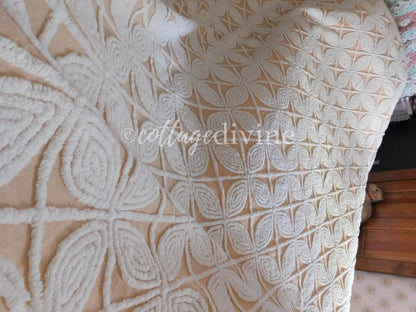 Spectacular Peach Bliss Large Floral Hofmann Vintage Chenille Bedspread, Full