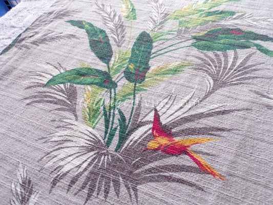 Vintage HUMMINGBIRDS in Flight Barkcloth Fabric Piece, Great Tropical Vibes, 19" x 39" inches, Ideal for DIY Pillows, Wall Art, #2