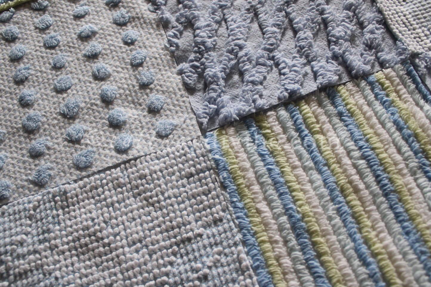Summer Breeze Chenille Quilt Squares Set, from Vintage Bedspread Fabric, 16 Blocks, 6" inch