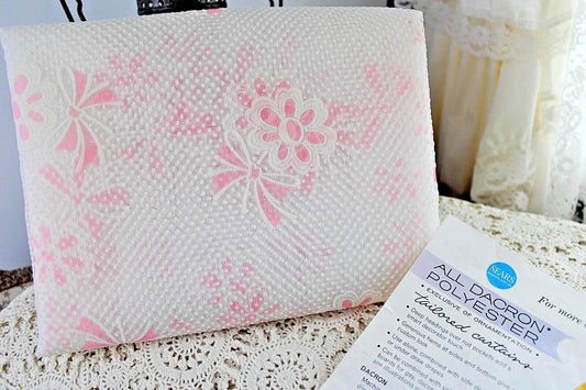 Vintage Flocked Curtain, Petal Pink Daisy & Dot Pattern, SINGLE Sheer Panel, 72"L