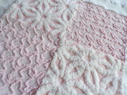 Dainty Pinks Chenille Quilt Squares Set from Vintage Bedspread Fabric, 16 Blocks, 6" x 6" inch