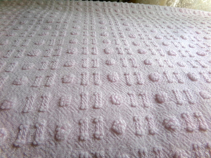 Pink Wink Vintage Chenille Fabric, Cute Tiny Dot Dash Pattern, 18" x 24" inch Piece, for Sewing Material