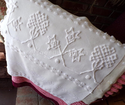 modern farmhouse white vintage chenille fabric, great design ideal for pillow covers, wall hanging, quilts, 23" x 23" piece sewing material