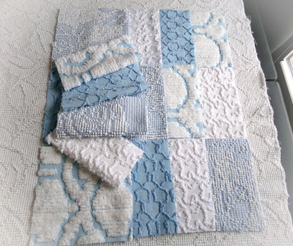 seaside wanderings fabric squares, 16 vintage 6" quilt blocks in coastal blue & white, for sewing, crafts, fiber arts
