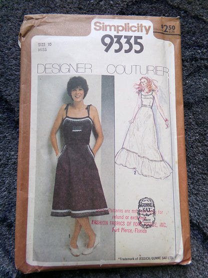 Simplicity Gunne Sax 9335 Vintage Sundress Prairie Peasant Dress Sewing Pattern, OOP, Miss Size 10