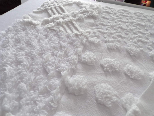 Chenille Quilt Squares Set, "Timeless White," from Vintage Bedspread Fabric, 16 Blocks, 6" inch