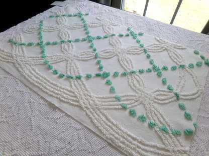 elegant ivory jade vintage chenille fabric, 17" x 26" piece of geometric dot sewing material